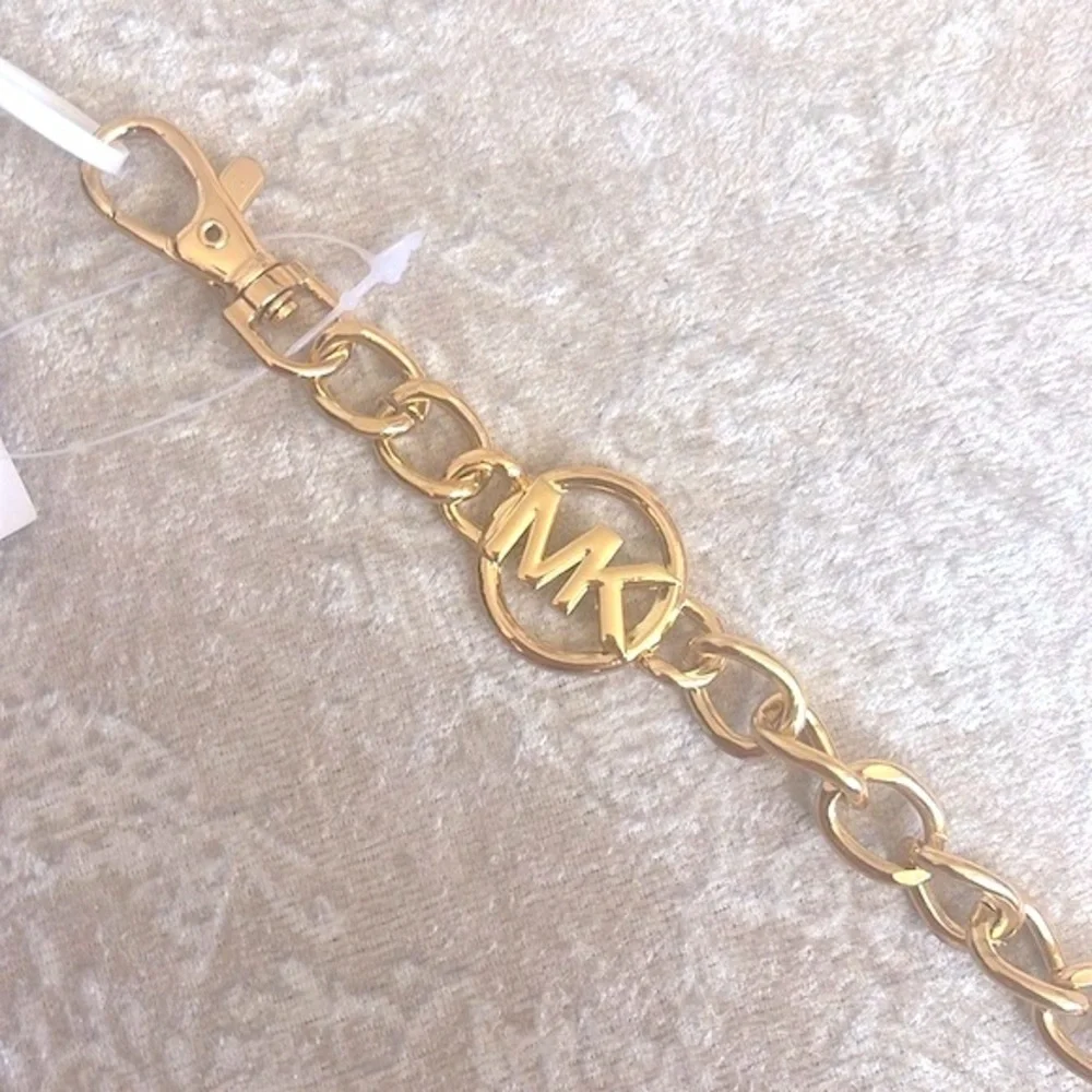 Brand New Michael Kors Gold Tone Logo Metal Chain Belt Adjustable Length